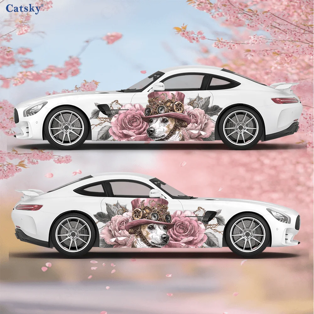 

Pink bow-tie dog floral stickers, durable, fade-resistant, easy to install and remove - enhance your vehicle's beauty with bold