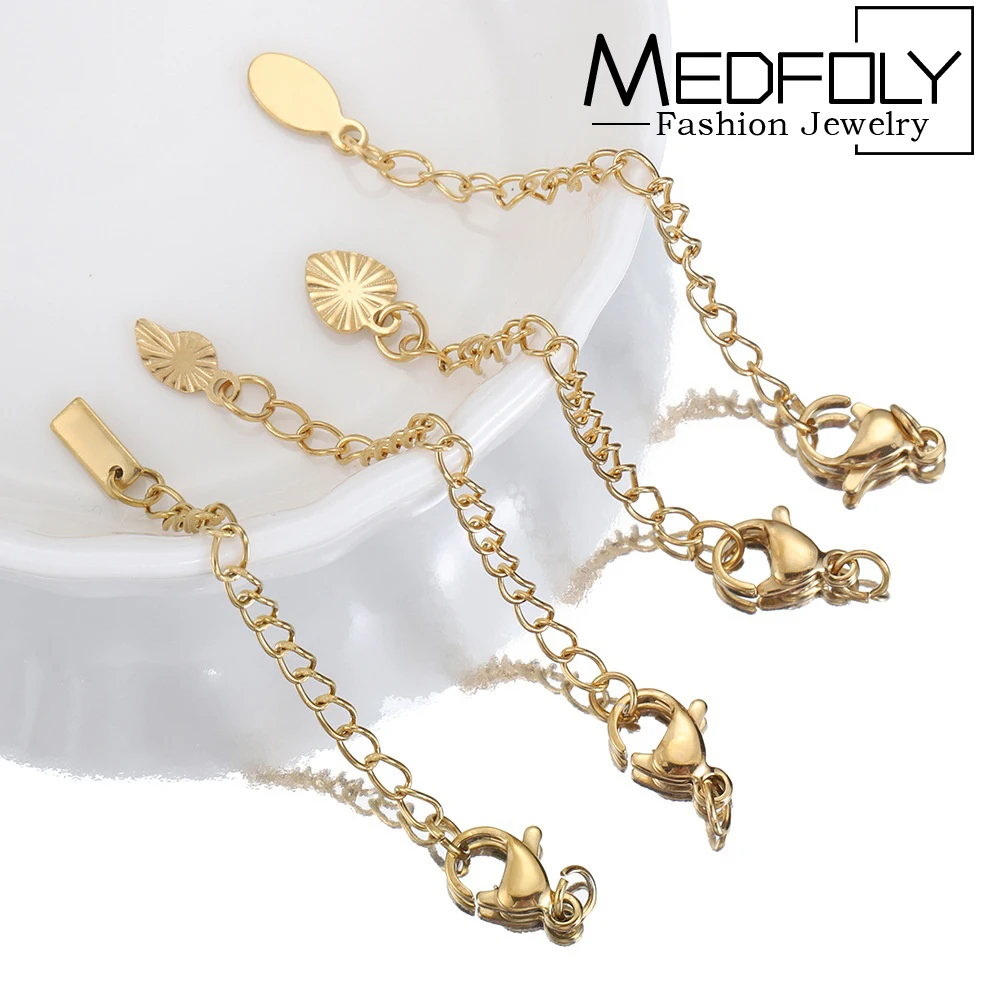 

MEDFOLY 10Pcs Necklace Extenders, 6 Style 14K Gold Plated Extender Chains with Lobster Claw Clasps for Necklace Bracelet Jewelry