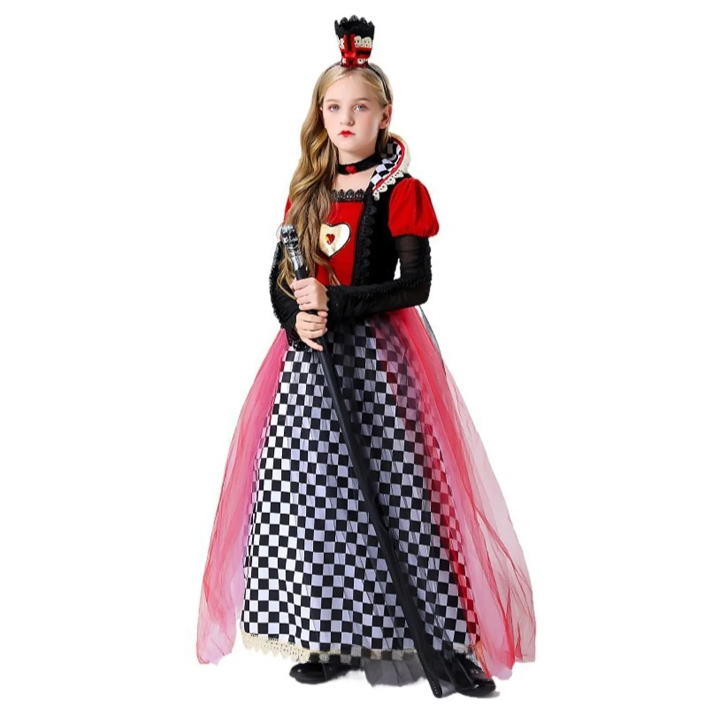 

loween Children's Red Heart Princ Dr Queen Costume Stage Role-plang Clothes KTV Dr PU Material