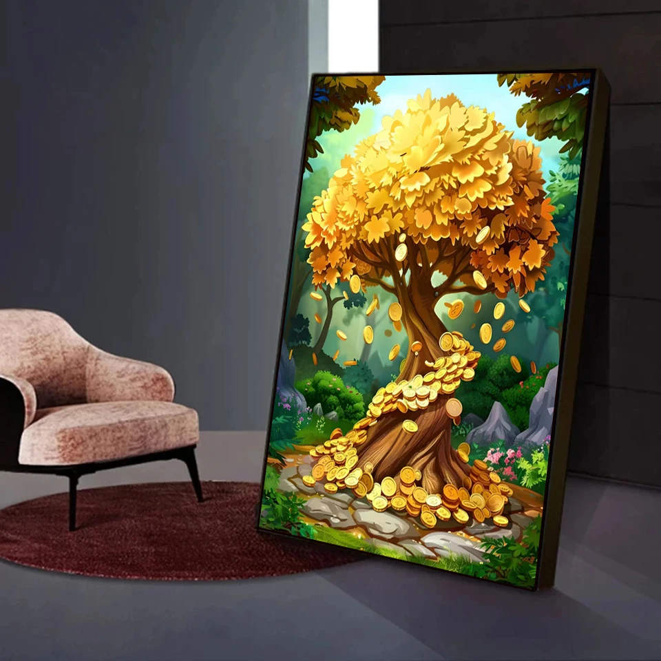 Pittura diamante fai da te albero dei soldi fantasia paesaggio mosaico immagine di strass punto croce ricamo kit albero della vita Decor