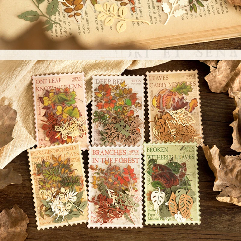 40 Sheets/pack Autumn Leaf Shaped Design Waterproof Decorative Stickers Suitable For DIY Diaries Scrapbooking Planner Decor