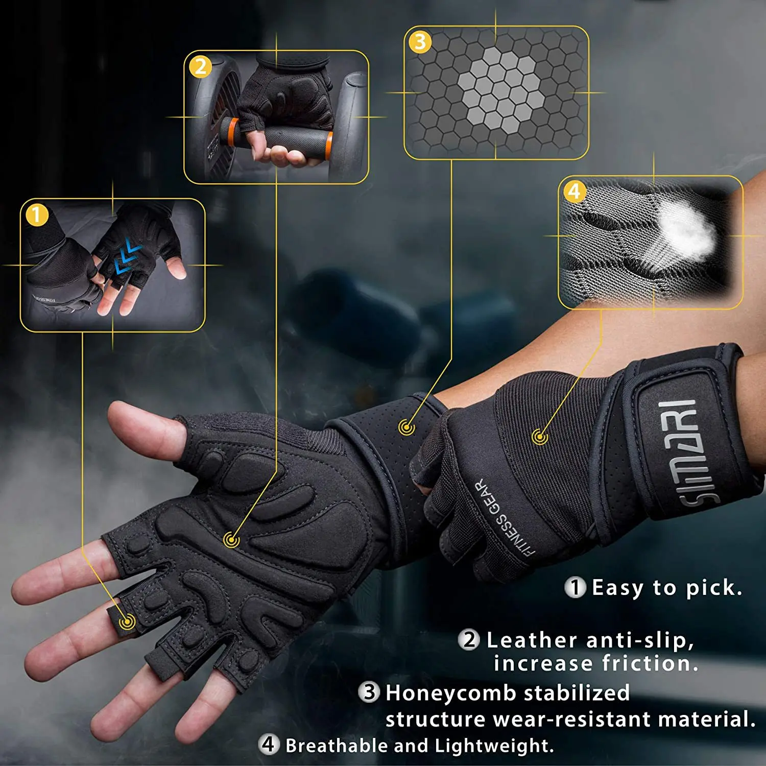 Guantes de gimnasio Fitness levantamiento de pesas culturismo muñequera entrenamiento deporte medio dedo entrenamiento Fitness guantes para hombres