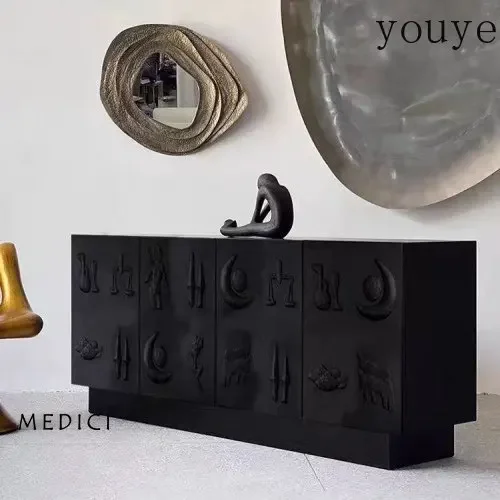 

X32 Minimalist Dining Side Storage Tea Cabinet Entry Paint Porch Cabinet Black Abstract Art Side Cabinet