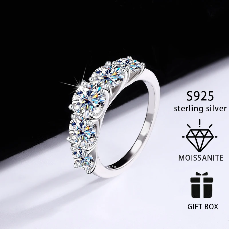 INZEN Classic 7 Carat Moissanite 925 Sterling Silver Ring, Elegant Romantic Ring, Birthday Anniversary Gift Jewelry