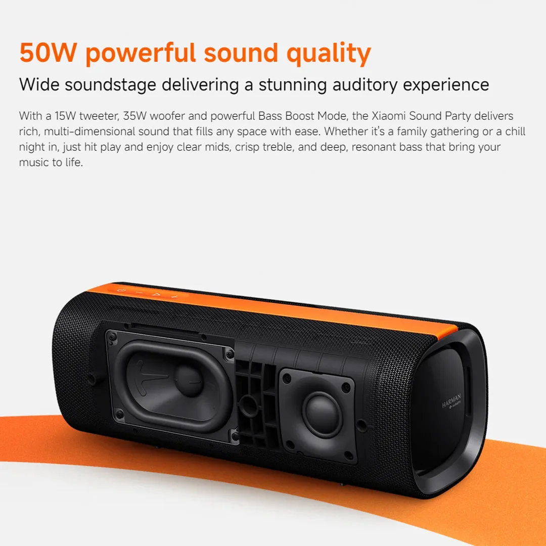 Xiaomi Sound Party 50W جودة صوت قوية Harman AudioEFX TWS وضع 26h وقت اللعب يدعم PD شحن سريع وشحن عكسي