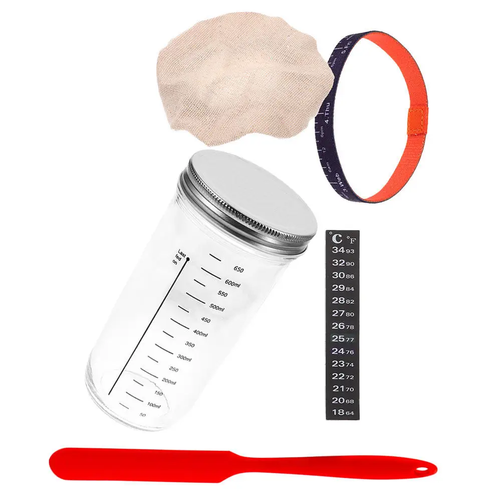 

1Set Glass Fermentation Jar for Sourdough Wide Mouth Sealed Container with Silicone Spatula Elastic Band and