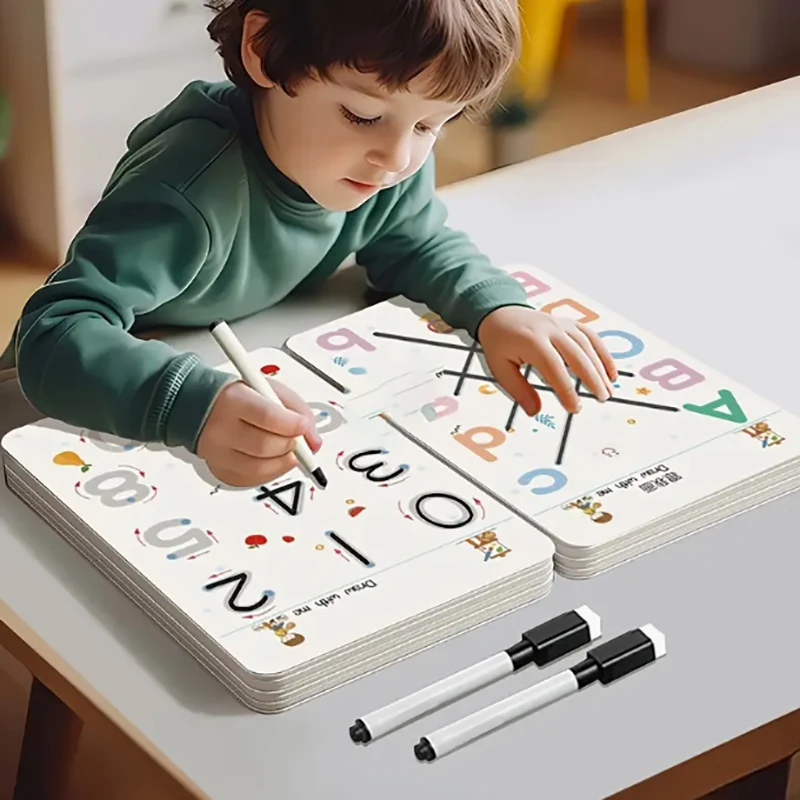 مجموعة كتب تعليمية قابلة لإعادة الاستخدام مكونة من 34 صفحة، مثالية لتدريب الرسم والكتابة اليدوية للأطفال، مثالية لعيد الميلاد