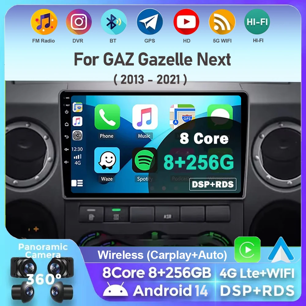 

Android 14 For GAZ Gazelle Next 2013 - 2021 Car Radio Multimedia Video Player Navigation GPS Carplay Auto 2 Din Dvd 360 Camera