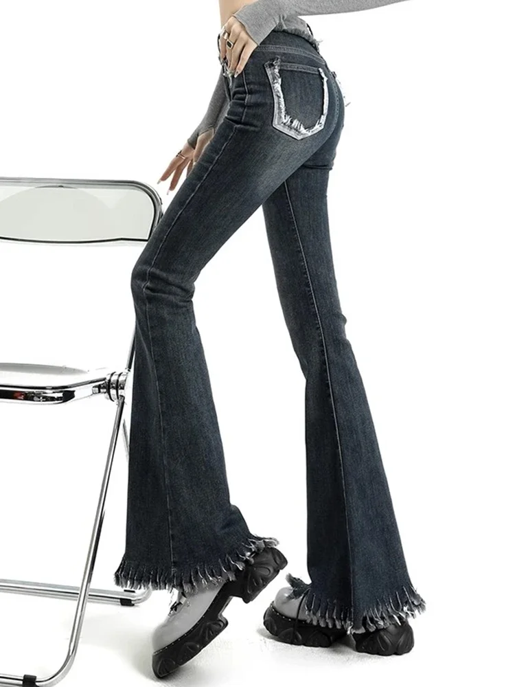 Ins Girls Vita alta Y2k 2000s Jeans a gamba larga Lady Vintage High Street Denim Pantaloni a gamba dritta Pantaloni femminili retrò blu neri