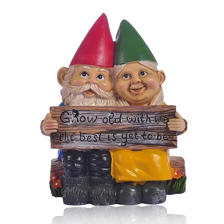 Garden Gnome Cute Couple Statue Lovely Dwarf Resin Desktop Ornament Craft For Home Wedding Anniversary Christmas Decoration