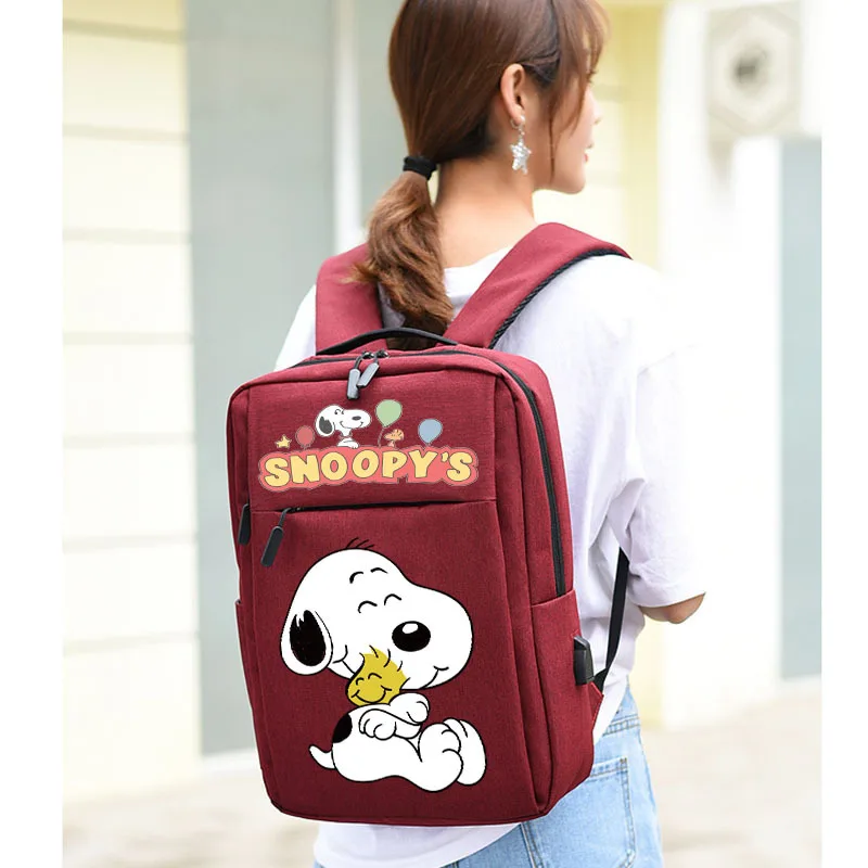 Snoopy Children\'s Backpack USB Charging Large Capacity Storage Student School Bag Cartoon Snoopy Print Leisure Laptop Backpack