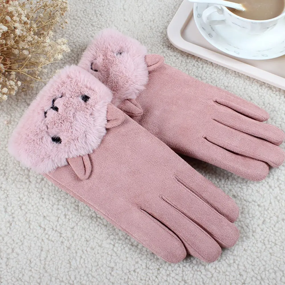 Windproof Soft Point Finger Outdoor Ski Plus Fleece Cat Korean Style Mittens Suede Touch Screen Gloves Women Gloves