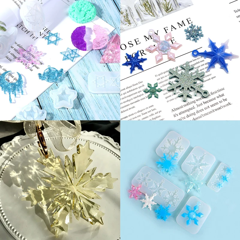 New Christmas Multi Shapes Snowflake Pendant Silicone Mold Hanging Epoxy Resin Mould For DIY Christmas Tree Decor Jewelry Making