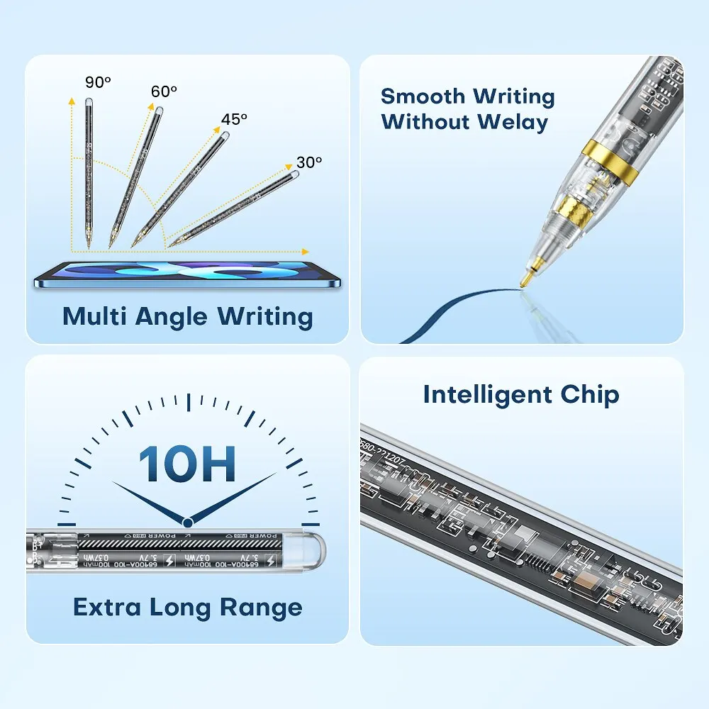 ASOMETECH Transparent Gradient Touch Pen For Apple Pencil 2 iPad Pencil iPad Air Pro 11 12.9 Mini 6 Wireless Charger Stylus Pen