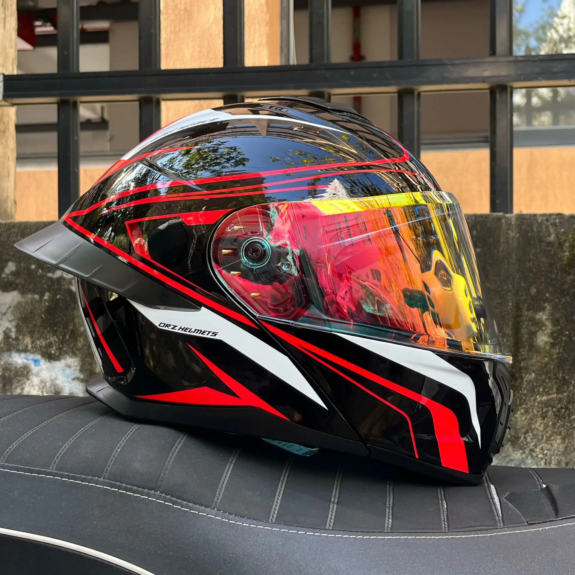 

3C Certified Orz Motorcycle Helmet Men Women Open Face Helmet Dual Mirrors Tail Wing Semi Covered All Season Bluetooth Slot