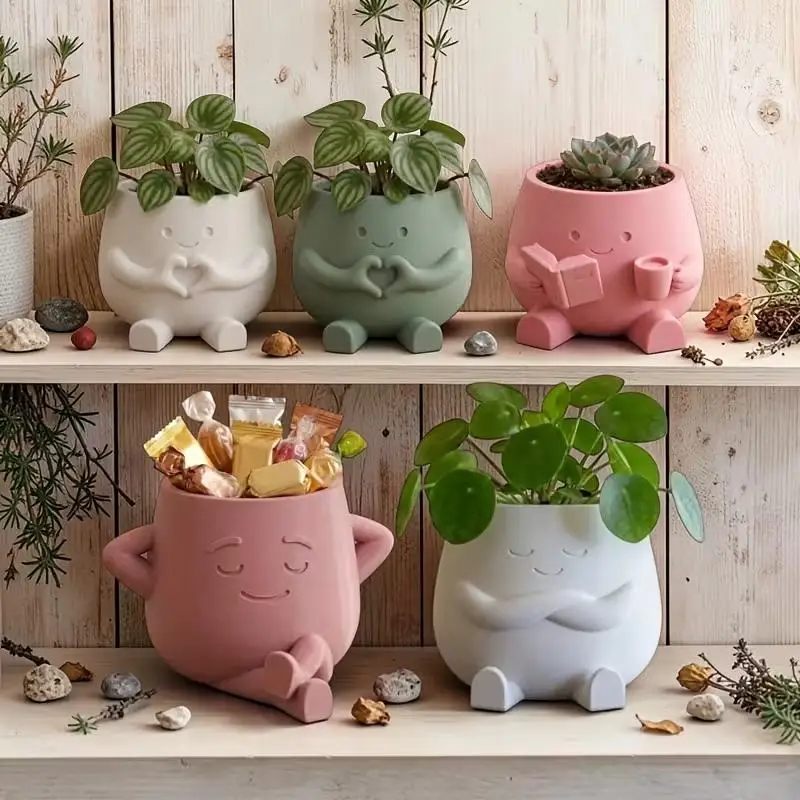 2 Peças Vaso de Flores em Formato de Cabeça de Cadeira Sentada, Vaso de Resina Fofo e Durável para Suculentas, Decoração para Casa, Jardim e Mesa