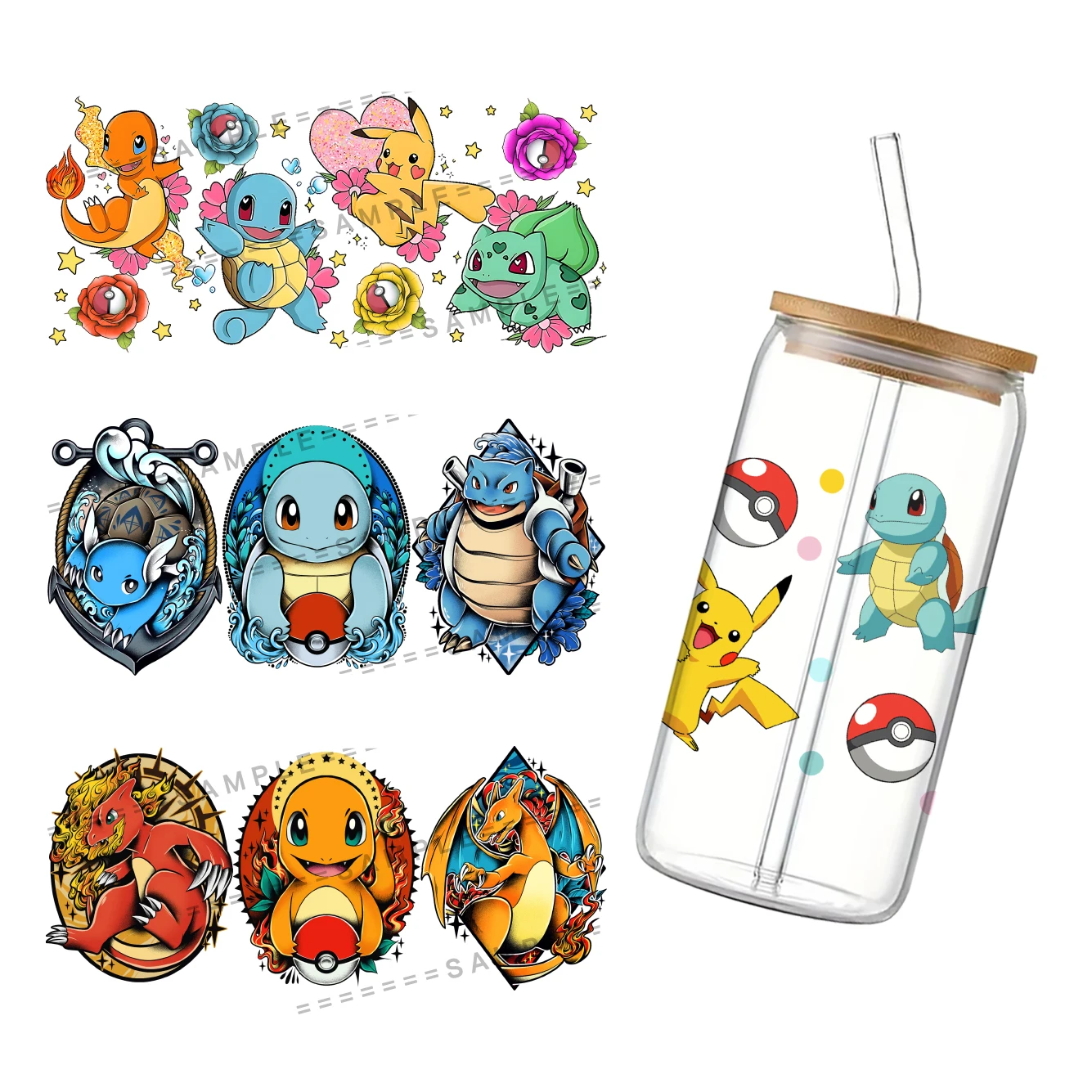 11*24cm Pokemon Cup Wrap Sticker 16oz Uv Dtf waterproof Sticker Transfer Sticker