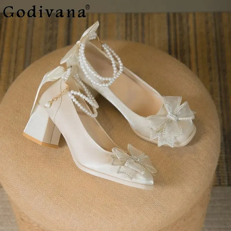 

Новинка лета 2024, женская обувь в стиле принцессы, оригинальная обувь в сказочном стиле Лолиты, женские нежные туфли на высоком каблуке с милым бантом