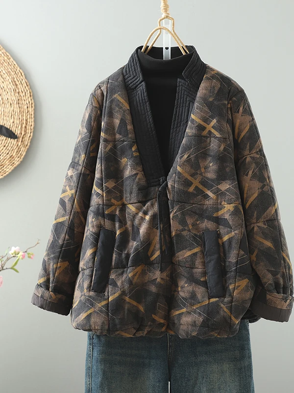 

Хлопковая куртка с цветочным принтом в стиле ретро, свободная китайская жилетка с художественной хлопковой подкладкой, длинное пальто Sve V-Ne Thiened, осенне-зимнее пальто