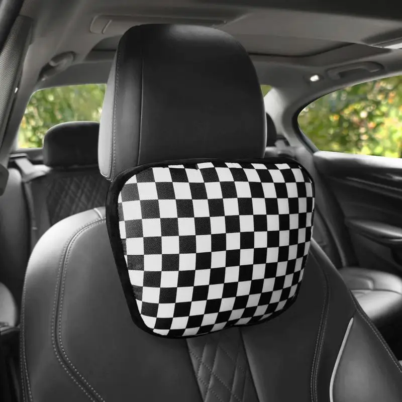 Car Neck Support Pillow Black And White Checkered Neck Rest Pillow Sleeping Headrest For Driving Fatigue Relief Car Lumbar