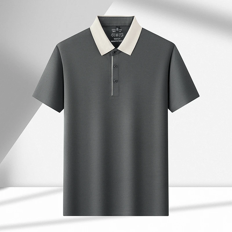 Herren-Poloshirt mit Farbblock-Kragen, schnelltrocknend, atmungsaktives Material, Kurzarm, Reverskragen, für Business und Freizeit. – Detail 19