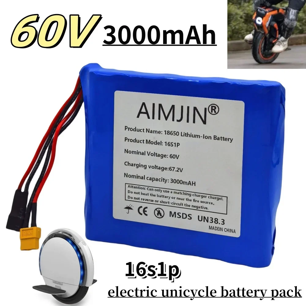 

60v 3000mah 3.0Ah Lithium Battery high-quality with BMS 16s1p for Electric Unicycle Battery Scooter Skateboard