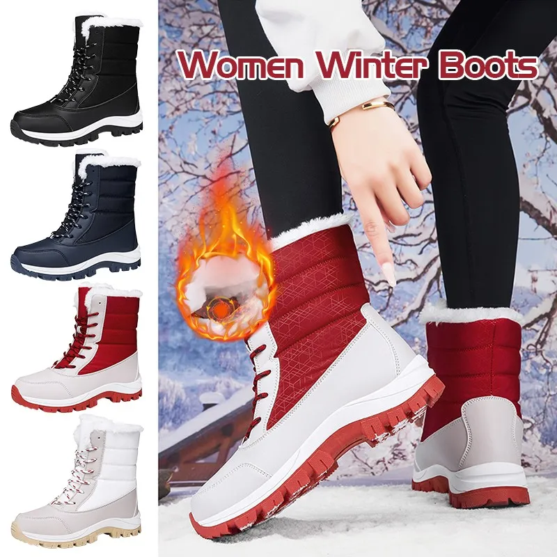 

Warm Winter Shoes Women Snow Boots Mid-Tube Cotton Boots Fleece-Lined Anti-Slip Thick-Soled Fashion Winter Women Boots New