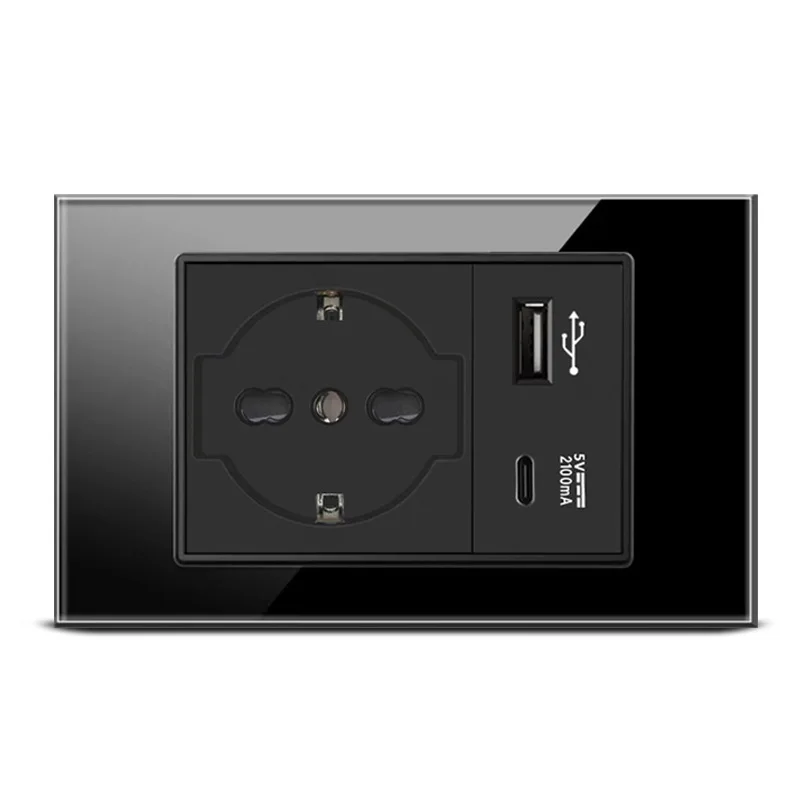 118 Type Concealed German-Italian Socket USB + Typec Household German-Italian Two-position Combination Wall Socket