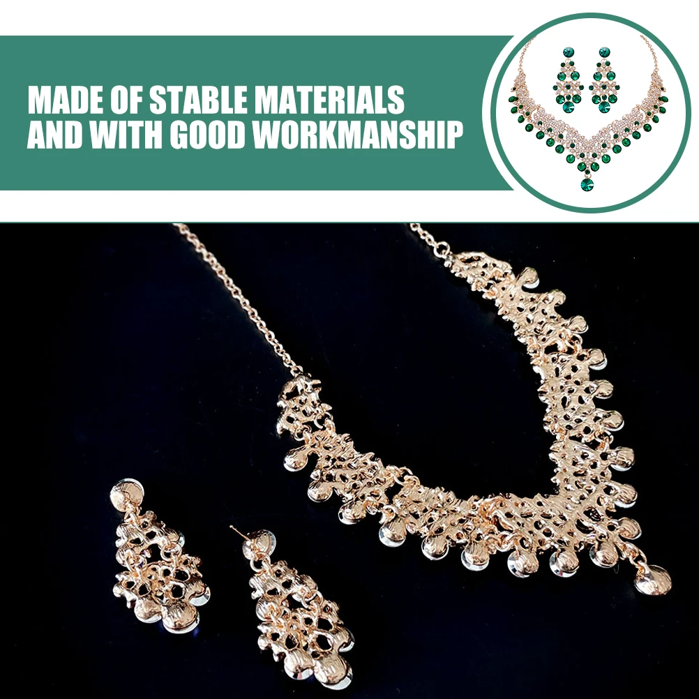 

1 Set Rhinestone Necklace Earring Set Women Colorful Crystal Wedding Party Accessories Exquisite Bridal Jewelry Gift Fashion