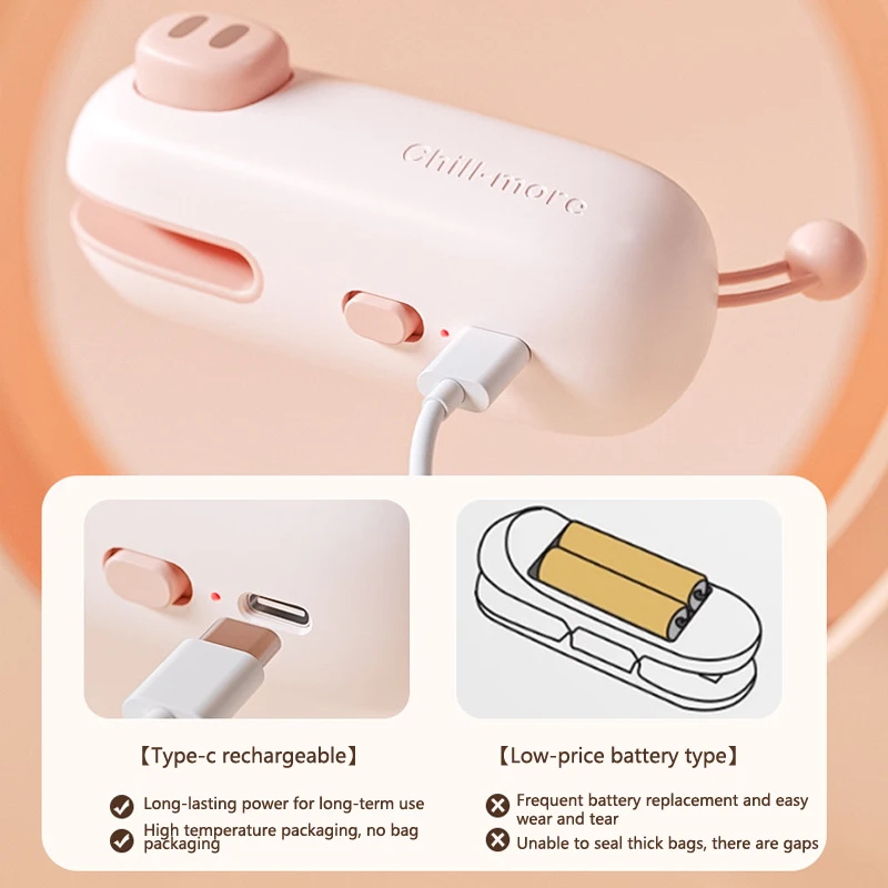 Small Sealing Machine Portable 2-in-1 Bag Sealer Snack Bag Heat Sealing Machines Handheld Food Bag Sealer Kitchen Gadget