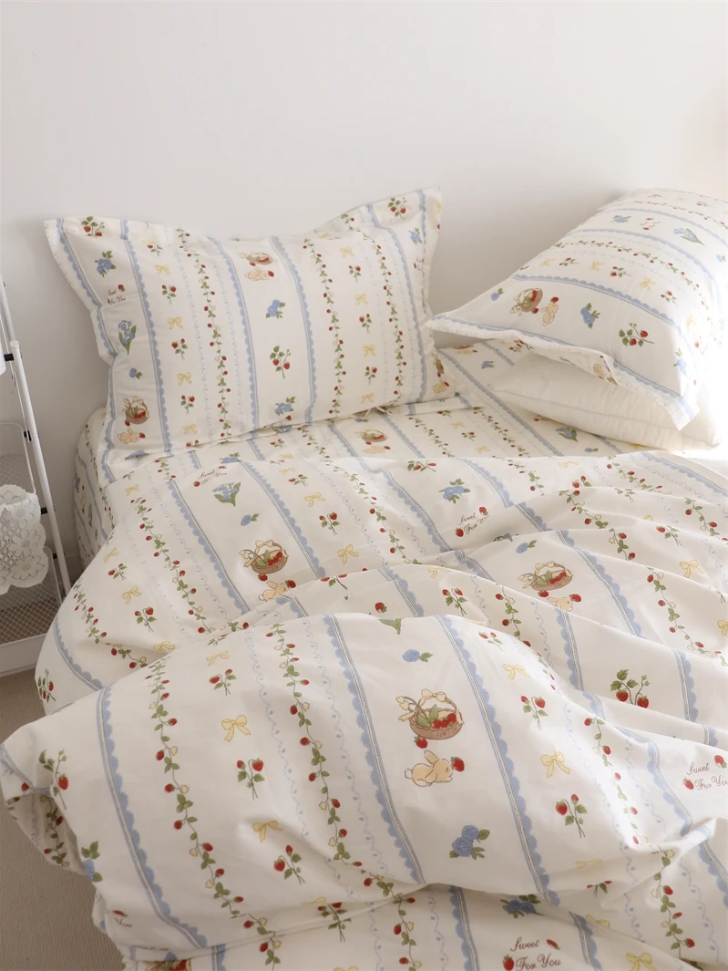 

Soft Nordic Set 4-Piece Pillowcase Modern Flat Bedding Fitted Hotel Cotton Duvet Bed Sheet Cover Comfortable Breathable 3-Piece