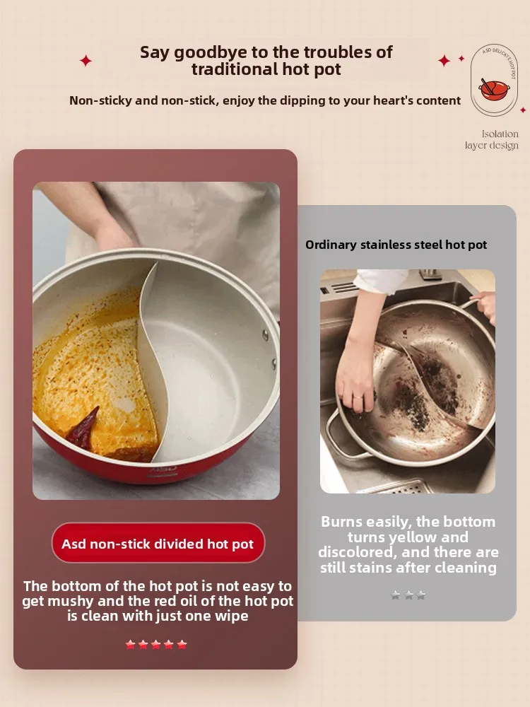 

WW20 hot pot 304 stainless steel household non-stick pan large capacity mandarin duck pot induction cooker
