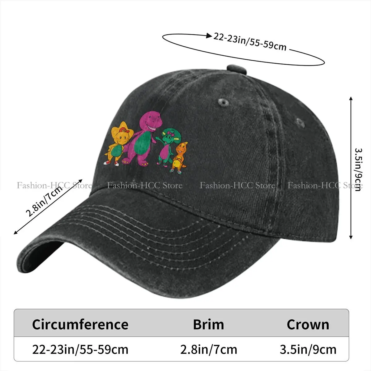 Barney-Dinosaur Multicolor Peaked Cap para Mulheres, Cute Friends Visor Protection Hat