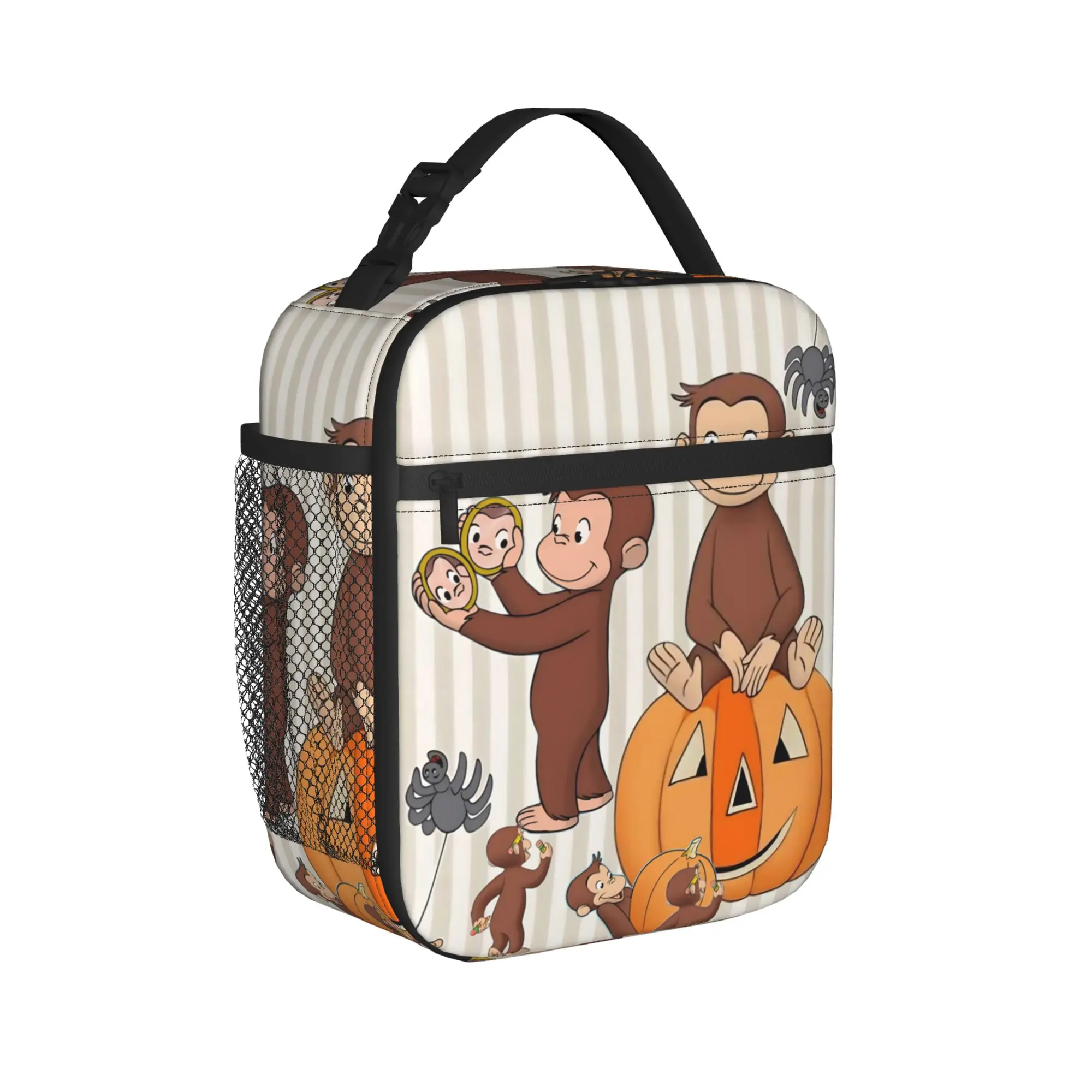 Cute Monkey Curious George Insulated Lunch Bags Thermal Bag Reusable,Meal Container  High Capacity Tote Lunch Box College