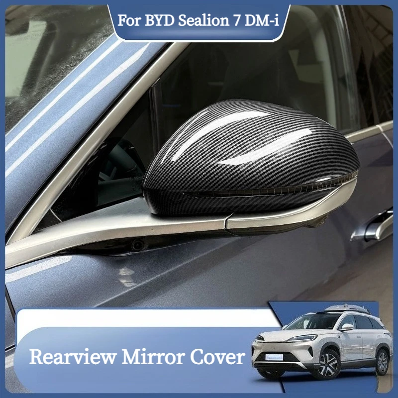 For 2025 BYD Sealion 7 DM-i Carbon Fiber Pattern Rearview Mirror Cover Modification Auto Accessories