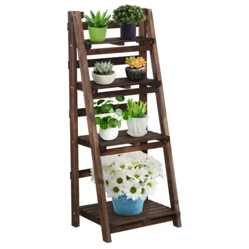 

18" x 14" x 42.5" 4 Tier Brown Wood and Metal Plant Stand flower stand plant stands indoor plant stand outdoor