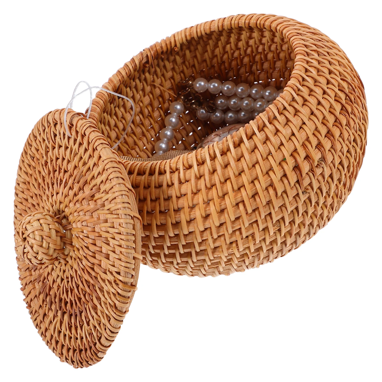 

Rattan Storage Basket Small Round Handwoven Decorative Lid Kitchen Bathroom Organizer Lidded Woven Container Bowl