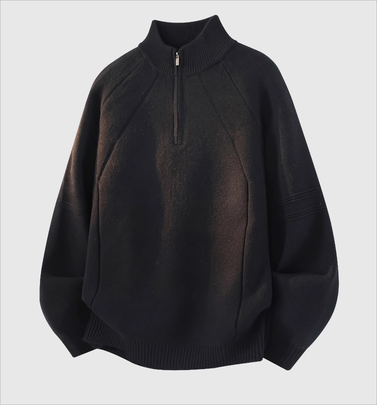 2025 Autumn Winter Half-Zip Stand Collar Gray Long Sleeve Pullover Sweater Men Loose Casual Simple Black Knitwear