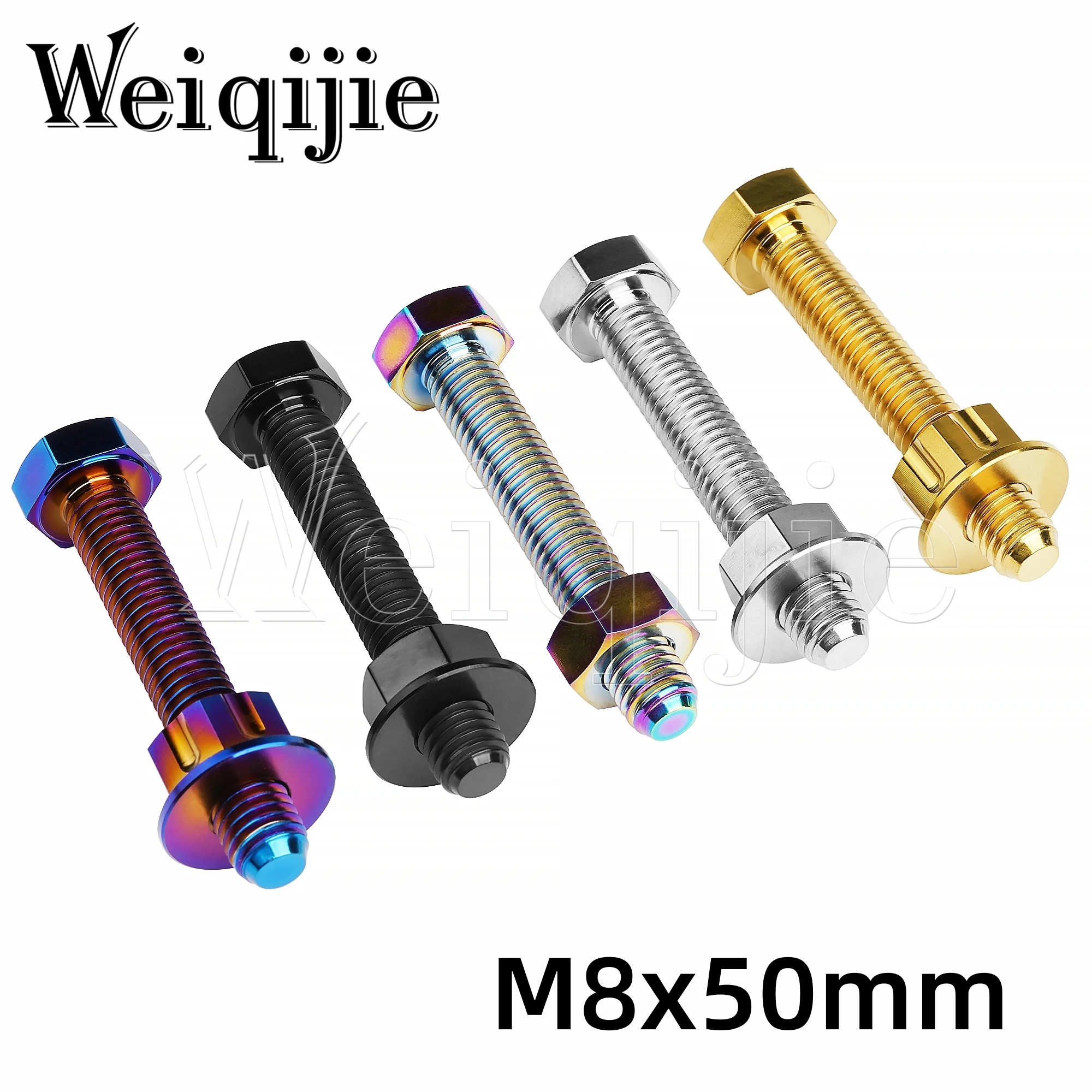 Weiqijie Titanium Bolt M8x50mm Chain Adjuster Hexagonal Bolts Pitch 1.25mm Bolt for Bicycle Motorcycle