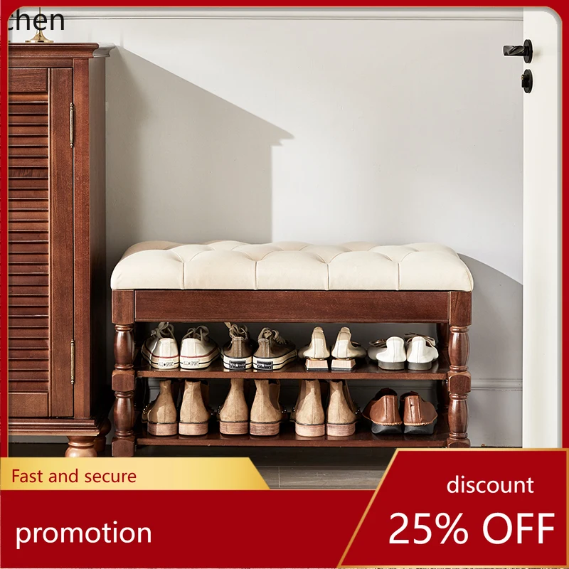 

YFY Solid Wood Shoe Changing Stool Home Can Sit Footstool Doorway Shoe Cabinet Stool