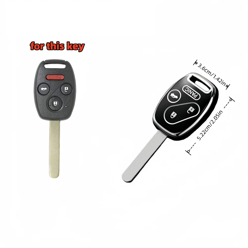 Key Fob Cover Keyring for Honda 2003-2012 Accord 2006-2013 Civic 2005-2006 CR-V Pilot Fit Odyssey Ridgeline Smart Key