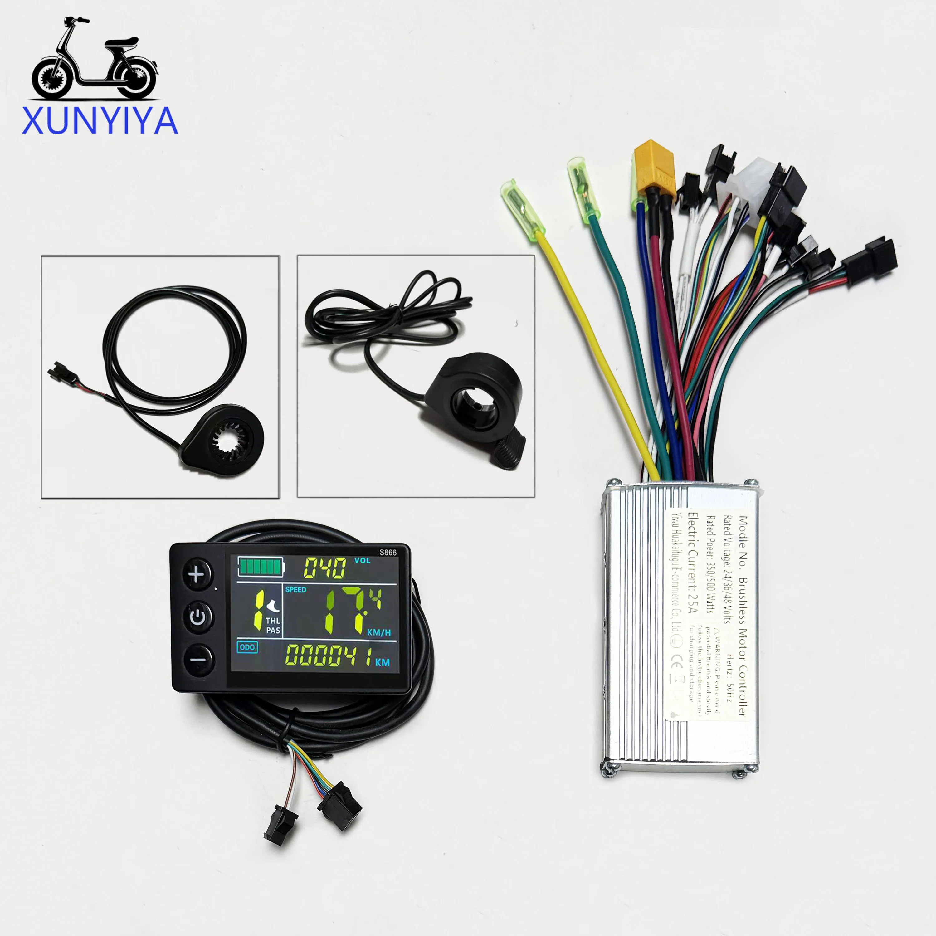 25A 24V/36V/48V 350W Brushless Motor Sine Wave Controller with S866 LCD Display PAS 12 Magnets Throttle for E-bicycle Repair