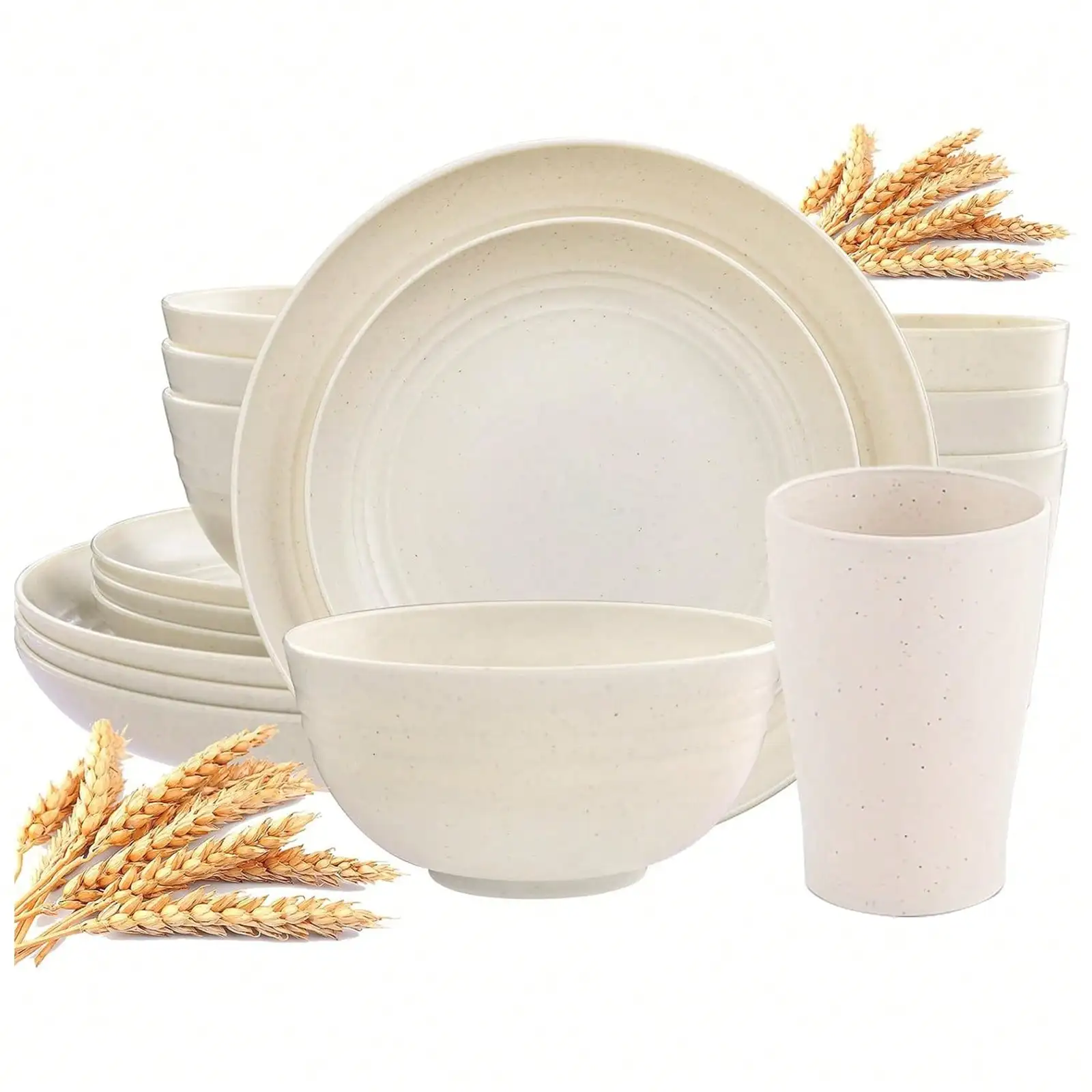 

Набор посуды из пшеничного волокна для кухни, 32 предмета, на 4/8 человек: тарелки, десертные тарелки, миски для хлопьев, чашки, небьющиеся
