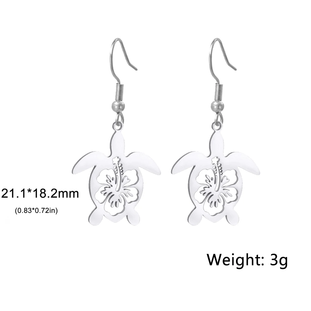 زهرة الكركديه نمط السلاحف البحرية الأقراط الفولاذ المقاوم للصدأ الأزياء الأقراط للنساء #4