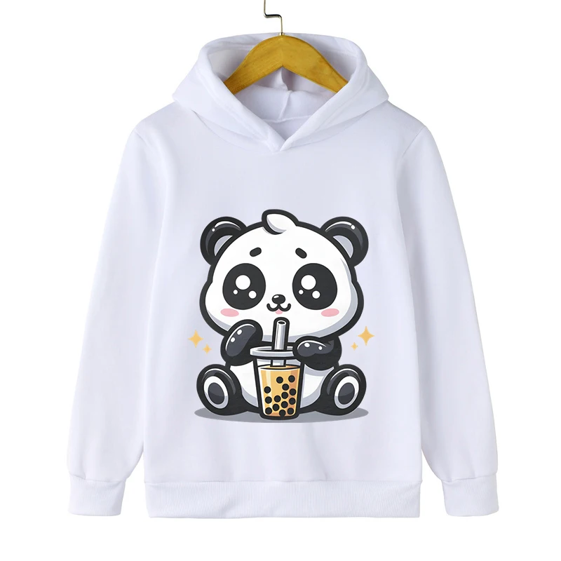 3-12 Years Old Children Panda Bubble Tea Hoodie Kids Cartoon Style Clothing Long Sleeve Cute Animal Bobo Tea Boy Girl Sweatshirt