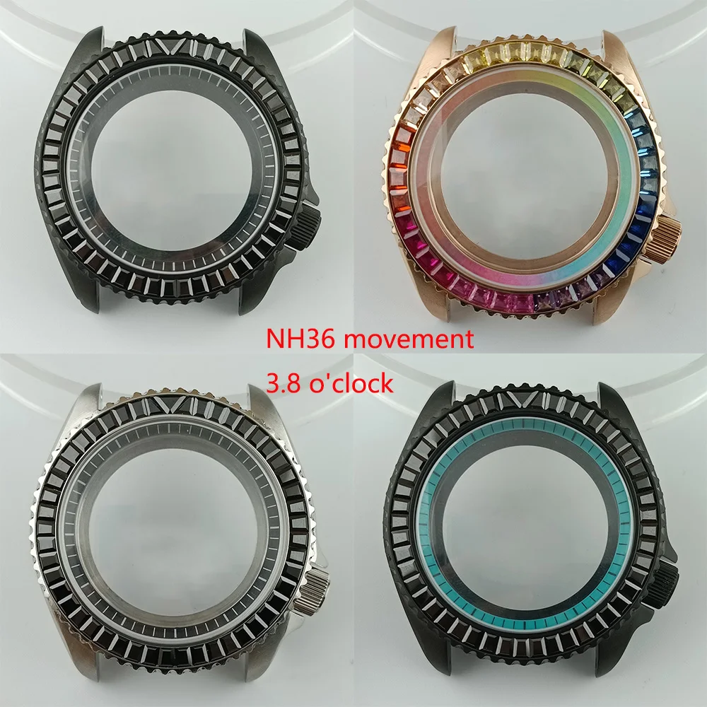 

NH36 3.8 o'clock movement 41mm diamond case with improved dome glass ceramic bezel suitable for NH35 NH36 movement 3.8 center