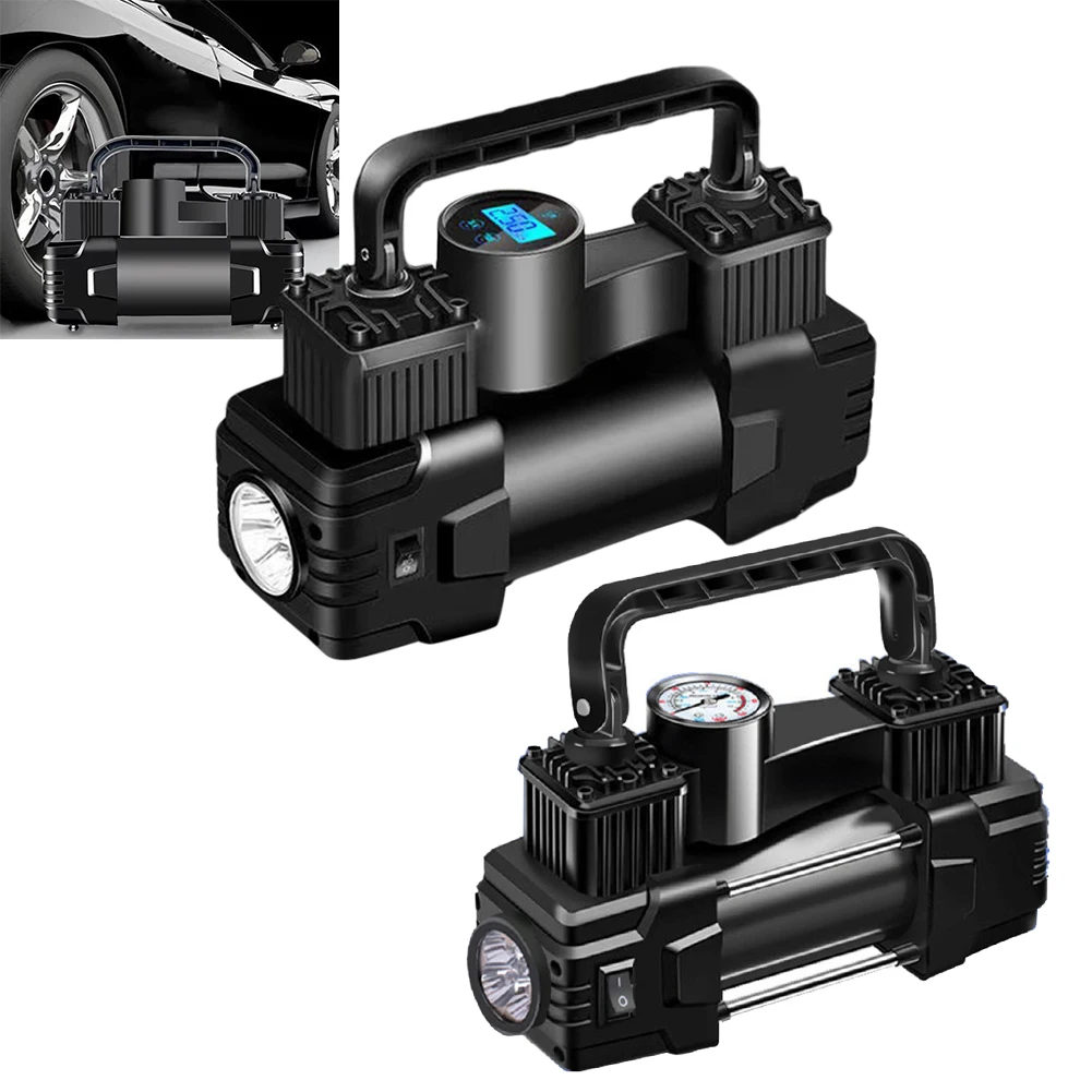 

12V 150PSI Car Tire Pump with Pressure Gauge Car Electric Air Pump Dual Cylinder Heavy Duty Deluxe Portable Metal Air Compressor