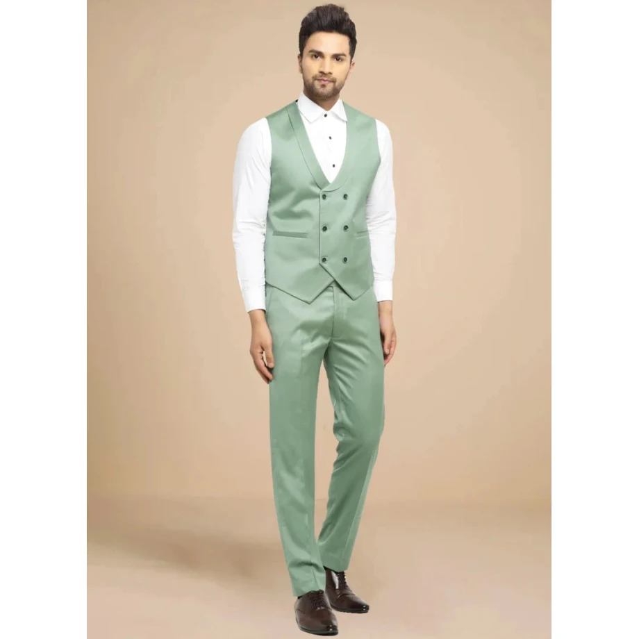 Wedding Mint Green Single Breasted Peaked Lapel Flat Luxury Wedding Skinny 3 Piece Jacket Pants Vest Slim Fit Blazer Male Cloth