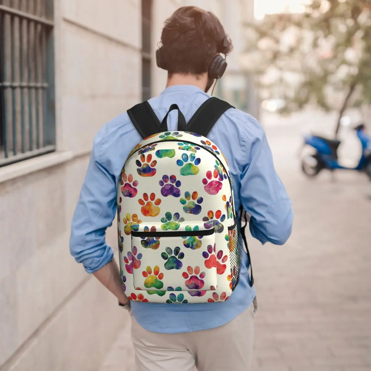 

Colorful Dog Paw Watercolor Painting Backpack Boys Girls BookBag Children School Bag Computer Shoulder Bags for Men Women