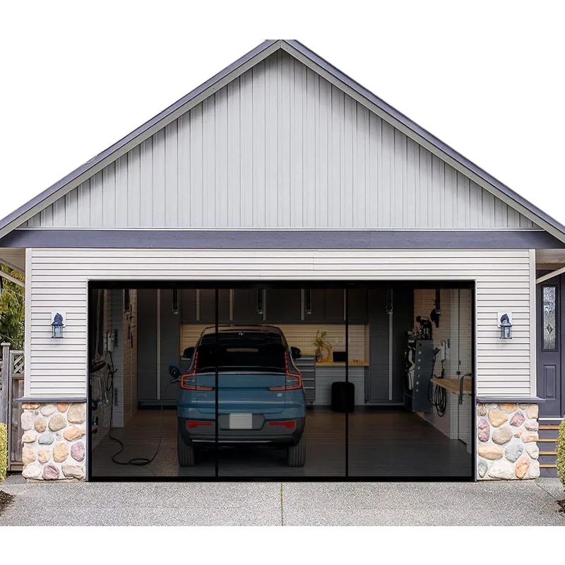 

Garage Door Net Screen Kit 20x9 FT - Heavy-Duty Fiberglass Mesh with Magnetic Closure for 2 or 3 Car Garage 20x9ft, Blo
